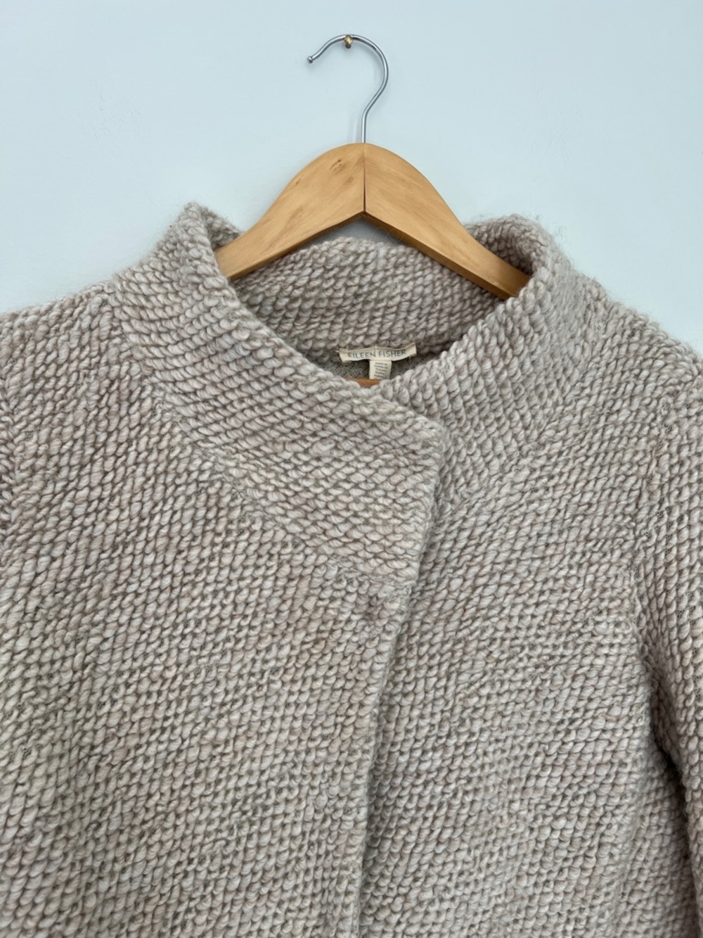 Eileen Fisher Wool Blend Chunky Knit Coatigan in Light Taupe Size M - Picture 4 of 17